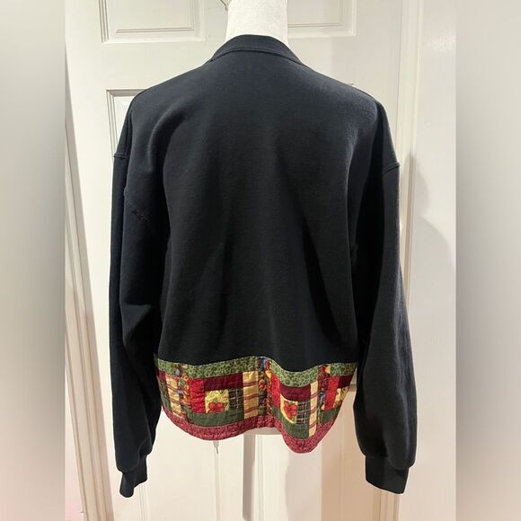 Fruit of the Loom black fleece sweatshirt with quilted  patchwork  size M - Picture 2 of 6